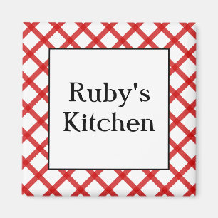 Imã Ímã de Cozinha Personalizado com Xadrez Vermelho