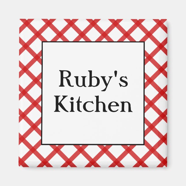 Imã Ímã de Cozinha Personalizado com Xadrez Vermelho (Frente)
