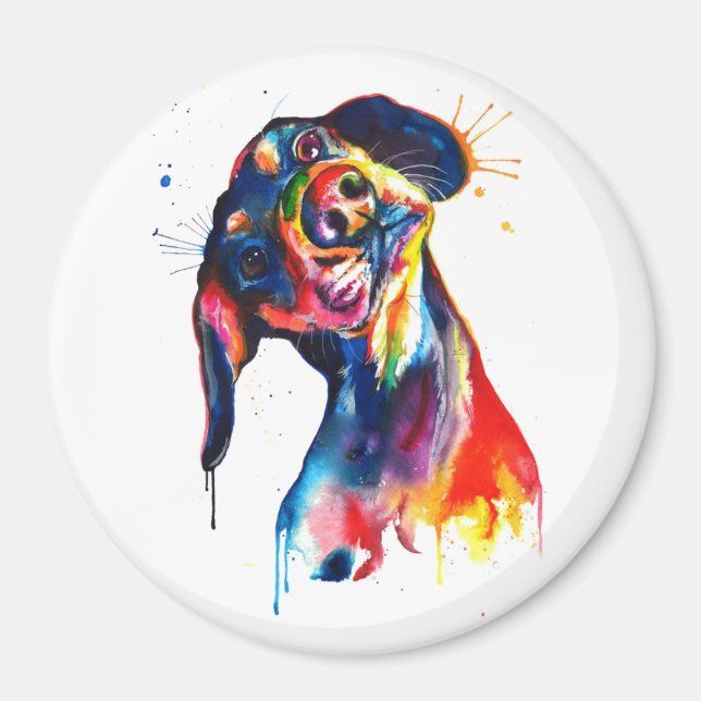 Imã Ímã de Dachshund Colorido em Aquarela (Frente)