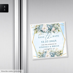 Imã Ímã de Data de Casamento Luxuoso em Azul Poeirento