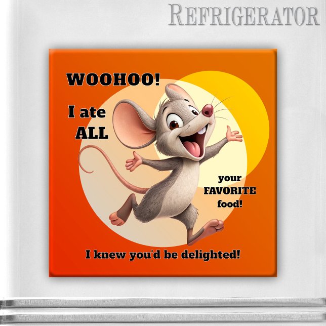 Imã Ímã de Dieta de Rato Engraçado (Colorful magnet featuring a funny mouse joking about a diet)