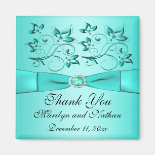 Imã Ímã de Favor de Casamento Aqua e Floral Preto