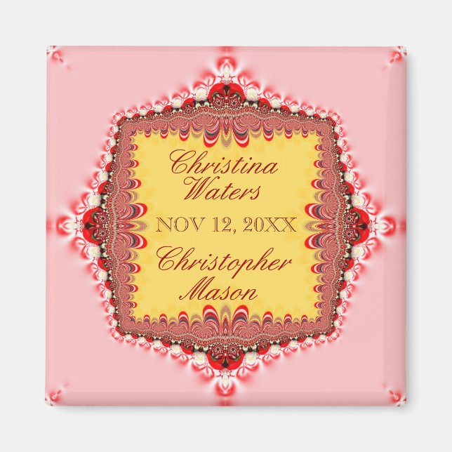 Imã Ímã de Favor de Casamento em Cetim e Renda Rosa Am (Frente)