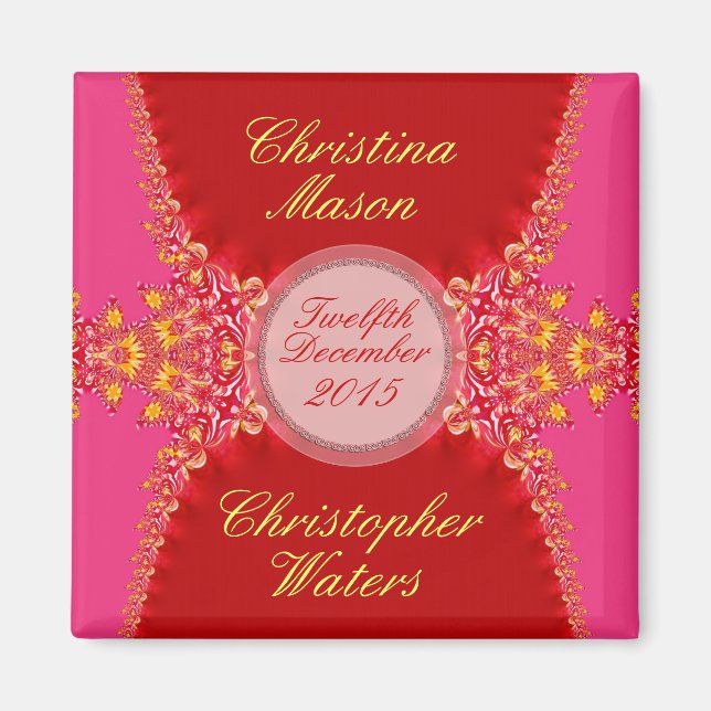 Imã Ímã de Favor de Casamento em Cetim+Renda Rosa Verm (Frente)