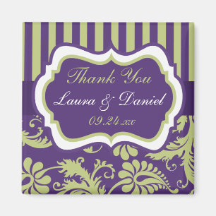 Imã Ímã de Favor de Casamento em Damask Roxo, Branco e