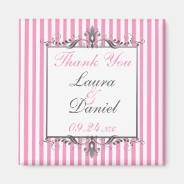 Imã Ímã de Favor de Casamento Listrado Rosa e Branco