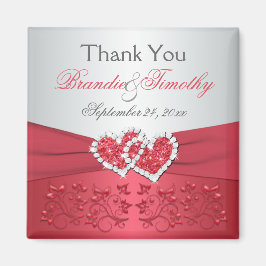 Imã Ímã de Favor de Casamento Rosa Coral e Floral Cinz