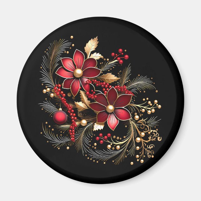 Imã Ímã de Feriado Flores Decorativas Vermelhas (Frente)