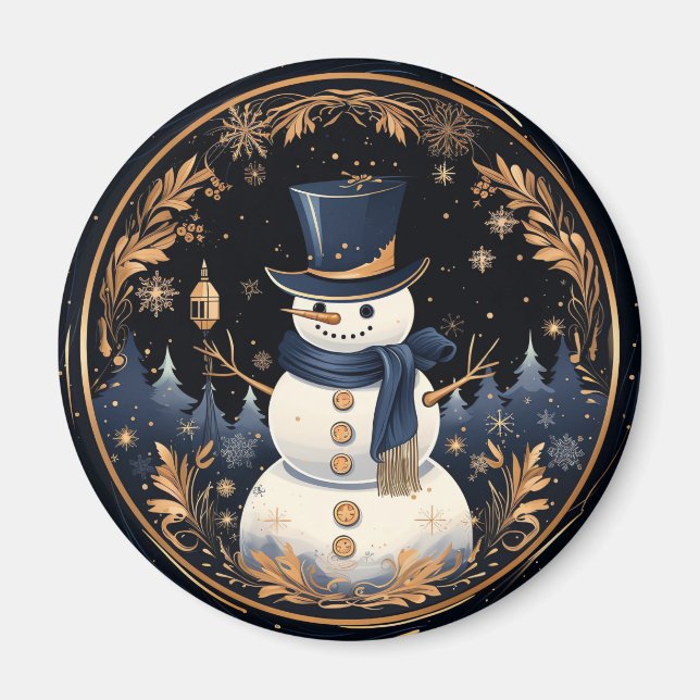 Imã Ímã de Férias Folhas de Ouro Boneco de Neve (Frente)