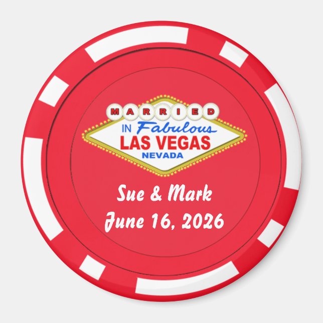 Imã Ímã de Ficha de Pôquer Casado em Las Vegas (Frente)