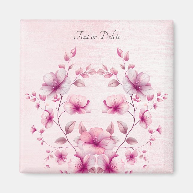 Imã Ímã de Flores Rosa em Aquarela (Frente)