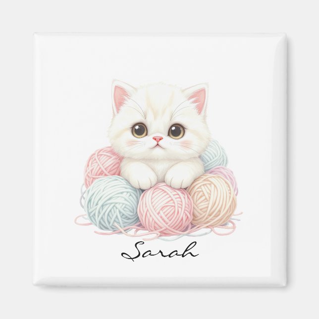Imã Ímã de Gatinho de Tricô Personalizado (Frente)