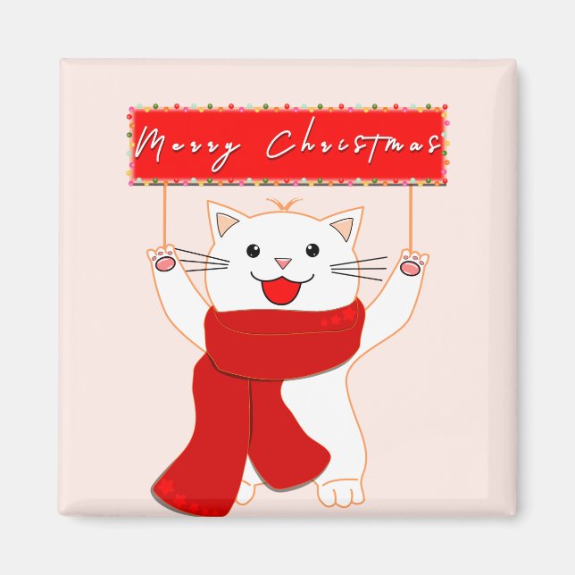 Imã Ímã de Gatinho Fofo | Feliz Natal (Frente)