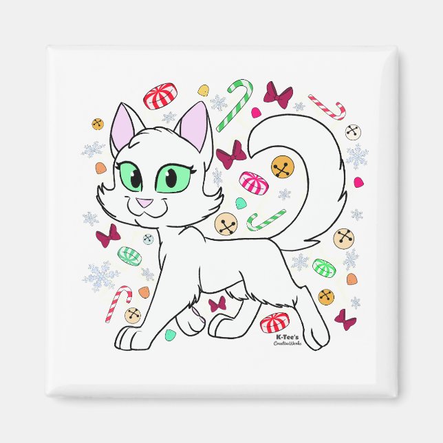 Imã Ímã de Gato de Natal (Branco) (Frente)