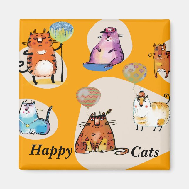 Imã Ímã de Gato Feliz Dourado (Frente)