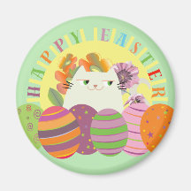 Ímã de Gato Fofo Feliz Páscoa Decoração de Primave