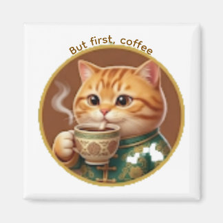 Imã Ímã de Gato Laranja Fofo Bebendo Chá Café