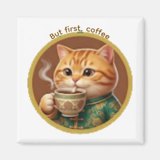 Imã Ímã de Gato Laranja Fofo Bebendo Chá Café