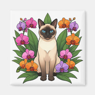 Imã ímã de gato siamês de flor exótica
