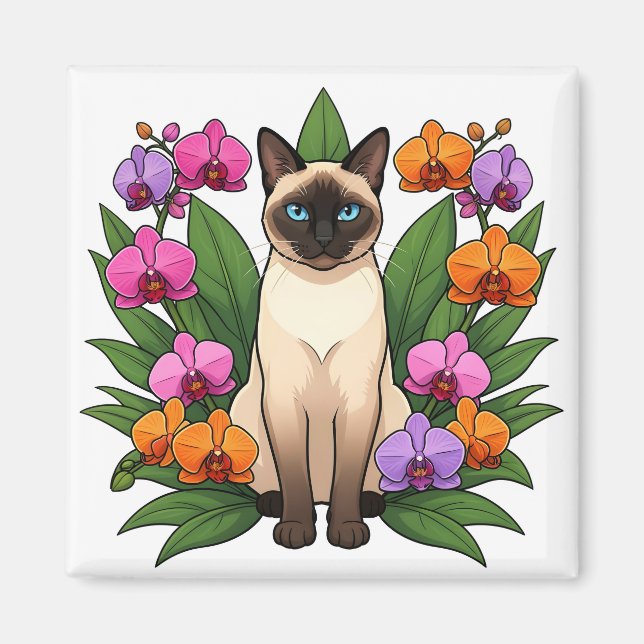 Imã ímã de gato siamês de flor exótica (Frente)