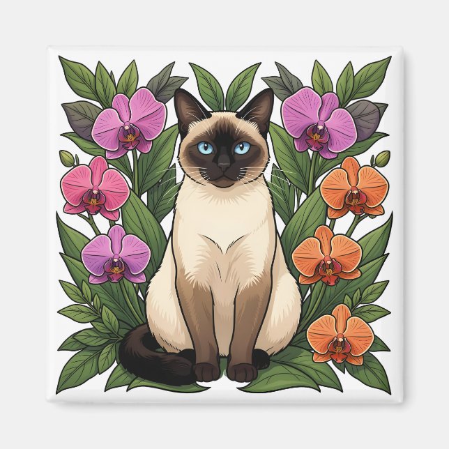 Imã ímã de gato siamês floral (Frente)