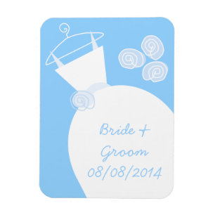 Ímã imã de geladeira Azul de Casamento 'Names and Dat