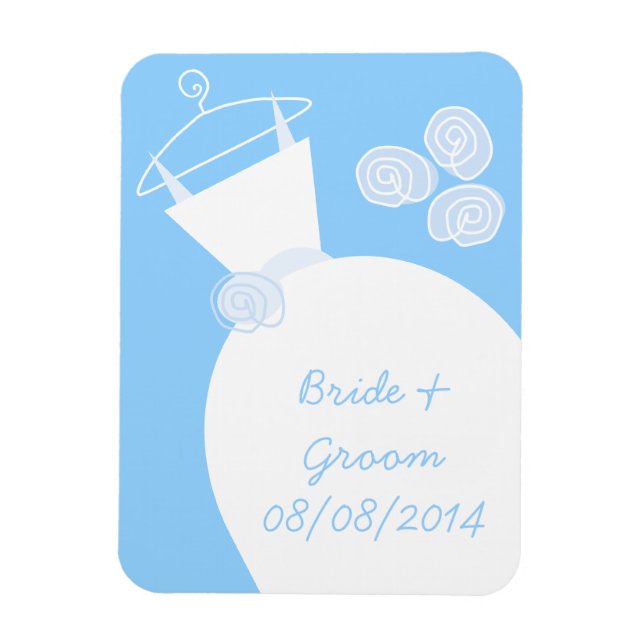 Ímã Imã de geladeira Azul de Casamento 'Nomes e Data' (Vertical)