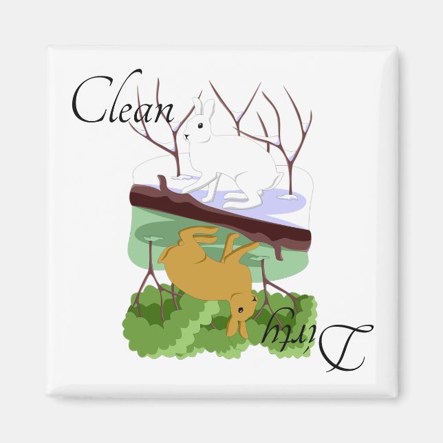 Imã Ímã de Geladeira Coelho Coelhinho Louça Suja Limpa (Frente)