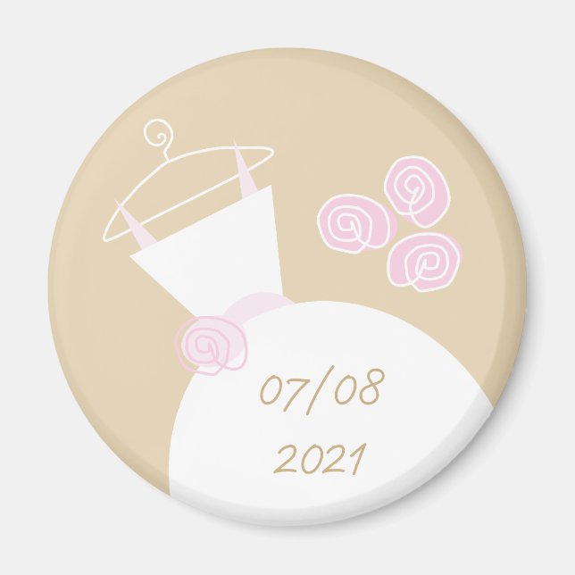 Imã Ímã de geladeira 'Data' Bege Rosa de Vestido de No (Frente)