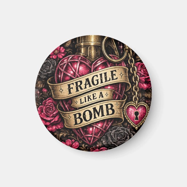 Imã Ímã de Geladeira Frágil Como Uma Bomba (Frente)
