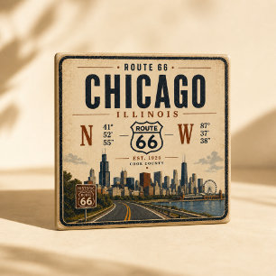 Imã Ímã de Geladeira Retro Rota 66 Chicago