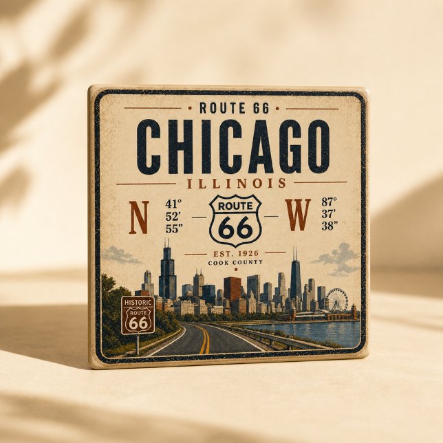 Imã Ímã de Geladeira Retro Rota 66 Chicago (Criador carregado)