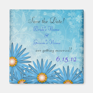 Imã Ímã de Ímã de Save the Date Alegre Flor Azul