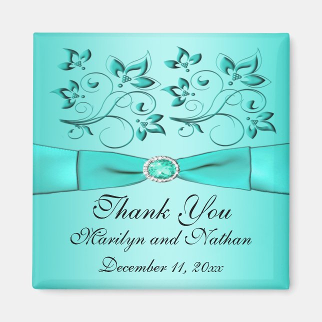 Imã Ímã de lembrancinha de casamento floral azul-marin (Frente)