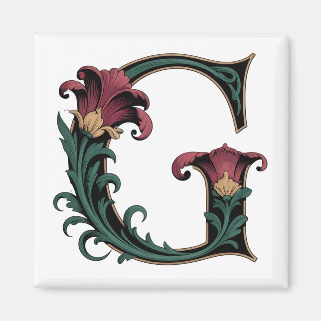 Imã Ímã de Letra G Vermelha e Verde Art Nouveau (Frente)