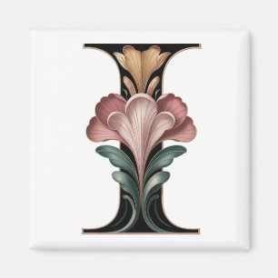 Imã Ímã de Letra I Floral Rosa e Verde Art Nouveau