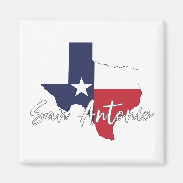 Imã Ímã de Mapa da Bandeira de San Antonio, Texas (Frente)