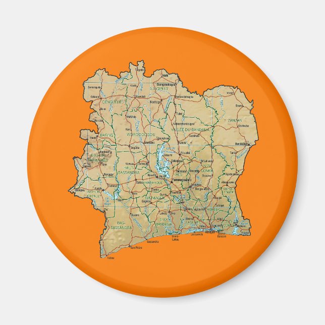 Imã Ímã de Mapa da Costa do Marfim (Frente)