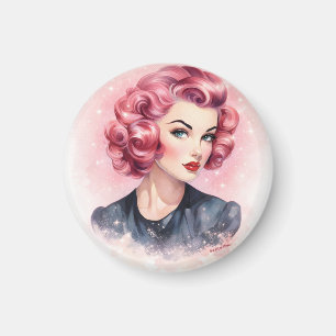 Imã Ímã de Menina Glam Retro Pink Pin-Up