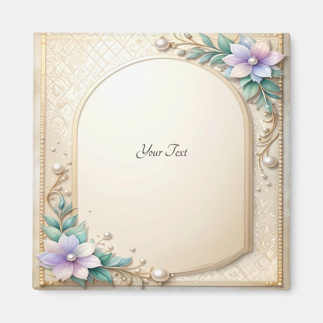 Imã Ímã de Moldura Floral Decorativa com Pérolas (Frente)