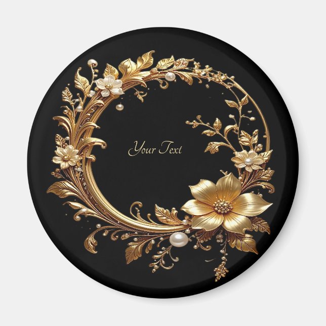 Imã Ímã de Moldura Ornamentada Floral Dourada (Frente)