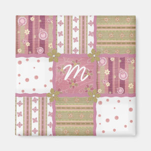 Imã Ímã de Monograma de Remendo de Colcha Shabby Chic