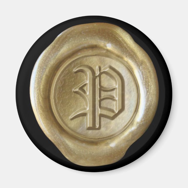 Imã Ímã de Monograma de Selo de Cera - Dourado - Inglê (Frente)