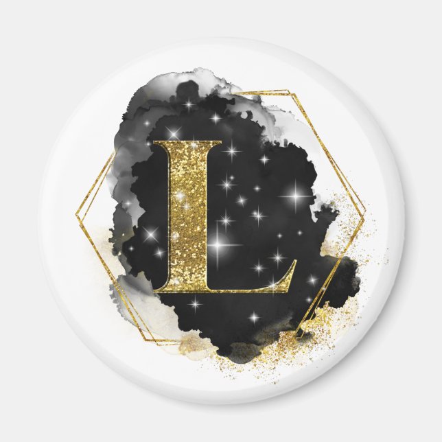 Imã Ímã de Monograma Glam Gold Glitter L (Frente)