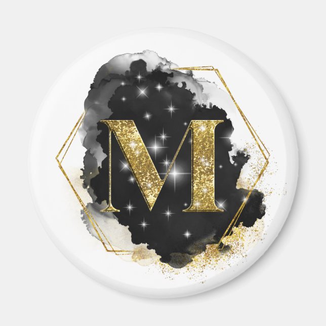 Imã Ímã de Monograma M Glitter Glam Gold (Frente)