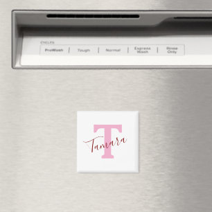Imã Ímã de Monograma Rosa Nome Personalizado