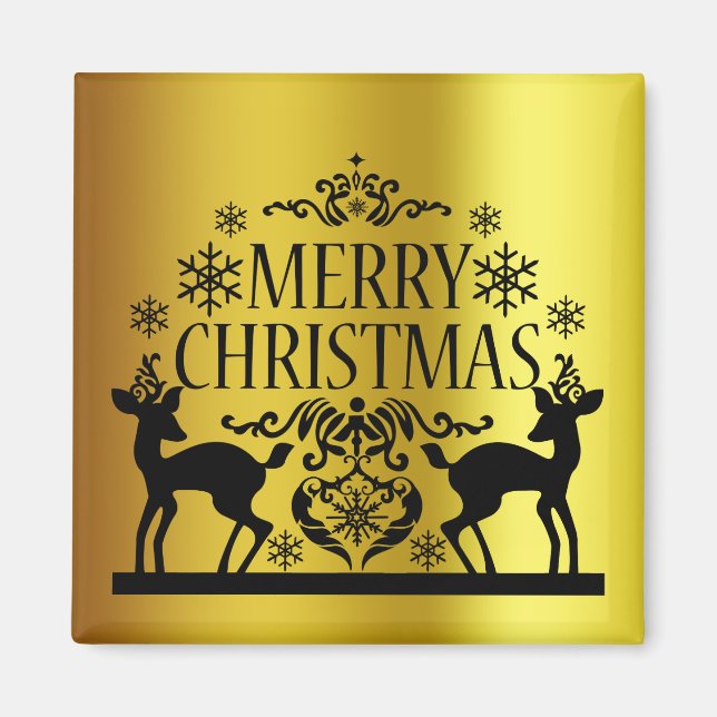 Imã Ímã de Natal Alegre Preto Dourado Falso (Frente)