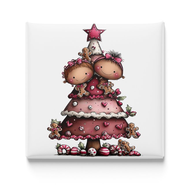 Imã Ímã de Natal Árvore Rosa Menina Caprichosa (Whimsical Little Girl Christmas Tree Magnet by PiggyPrint Sticker.)