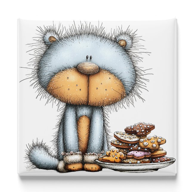 Imã Ímã de Natal Blue Cat Cookies (Blue Cat Cookies Christmas Magnet by PiggyPrint Stickers.)