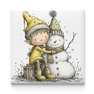 Imã Ímã de Natal Boneco de Neve Elfo Amarelo